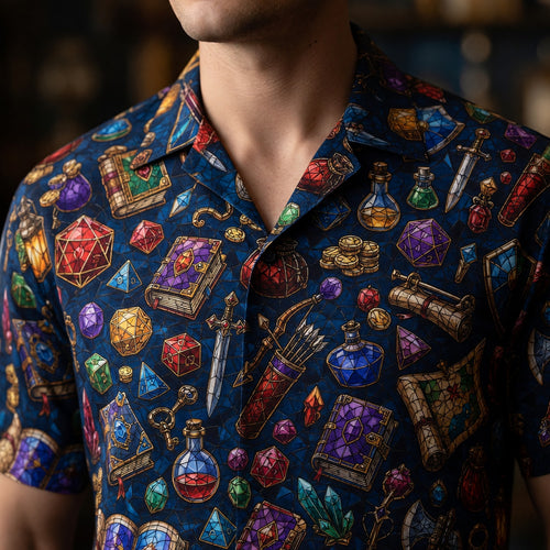 Fantasy Loot Hawaiian Shirt - Stained Glass RPG Treasures
