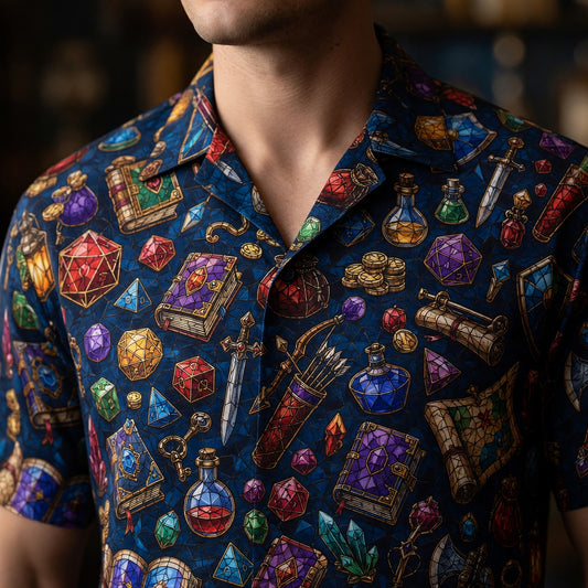 Fantasy Loot Hawaiian Shirt - Stained Glass RPG Treasures