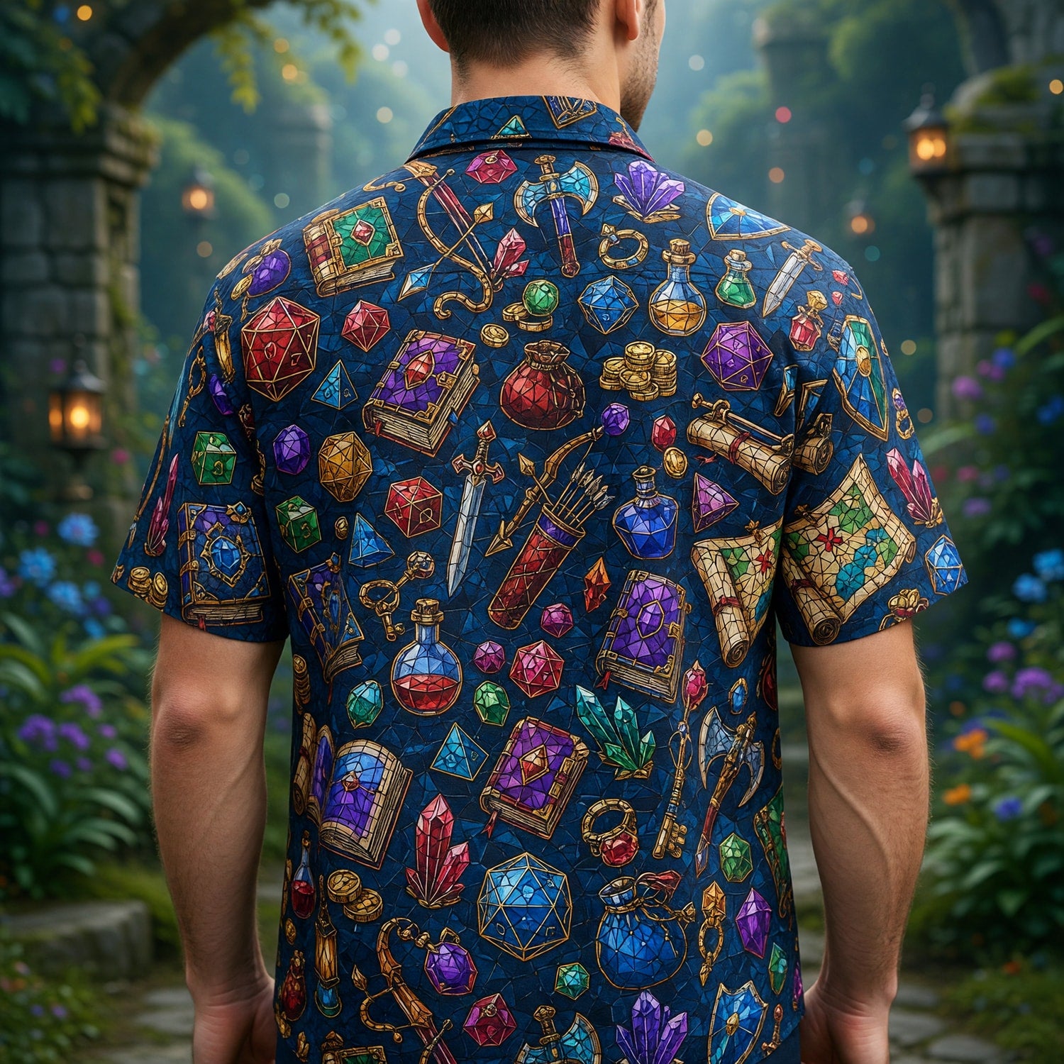 Fantasy Loot Hawaiian Shirt - Stained Glass RPG Treasures