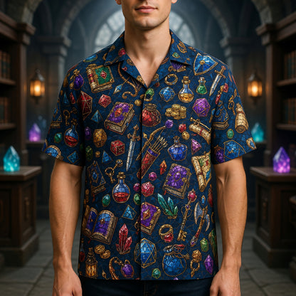 Fantasy Loot Hawaiian Shirt - Stained Glass RPG Treasures