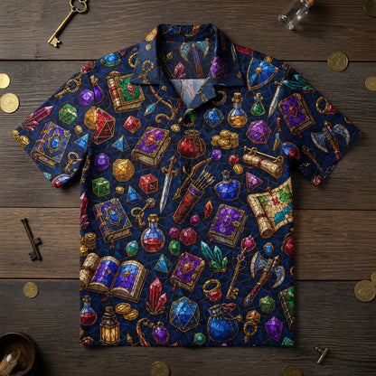 Fantasy Loot Hawaiian Shirt - Stained Glass RPG Treasures