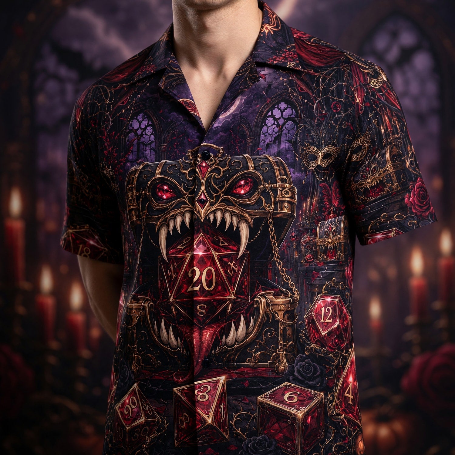 Red Monster Dice Hawaiian Shirt - Gothic RPG Fantasy Apparel