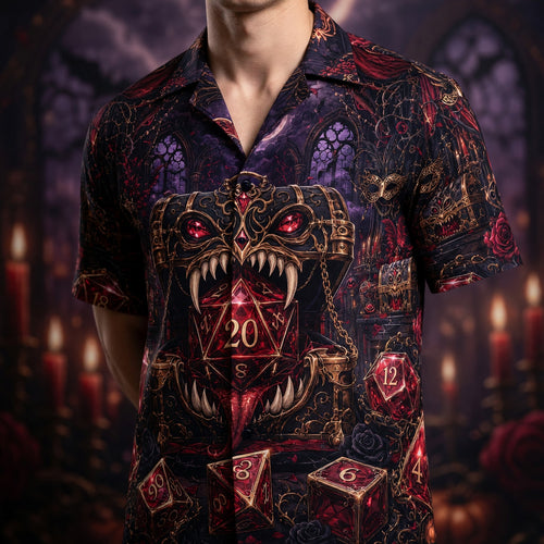 Red Monster Dice Hawaiian Shirt - Gothic RPG Fantasy Apparel