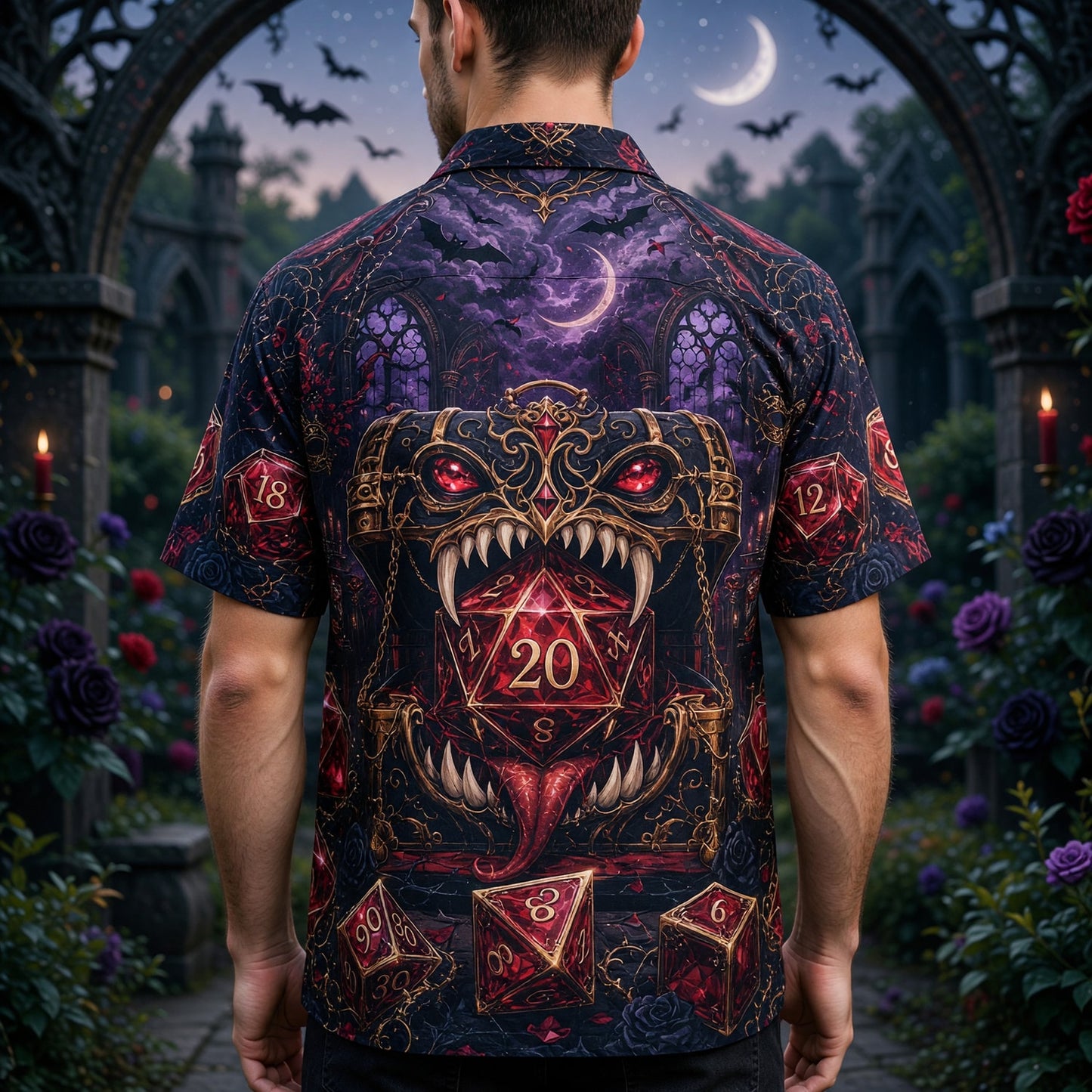 Red Monster Dice Hawaiian Shirt - Gothic RPG Fantasy Apparel