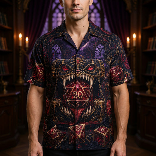 Red Monster Dice Hawaiian Shirt - Gothic RPG Fantasy Apparel