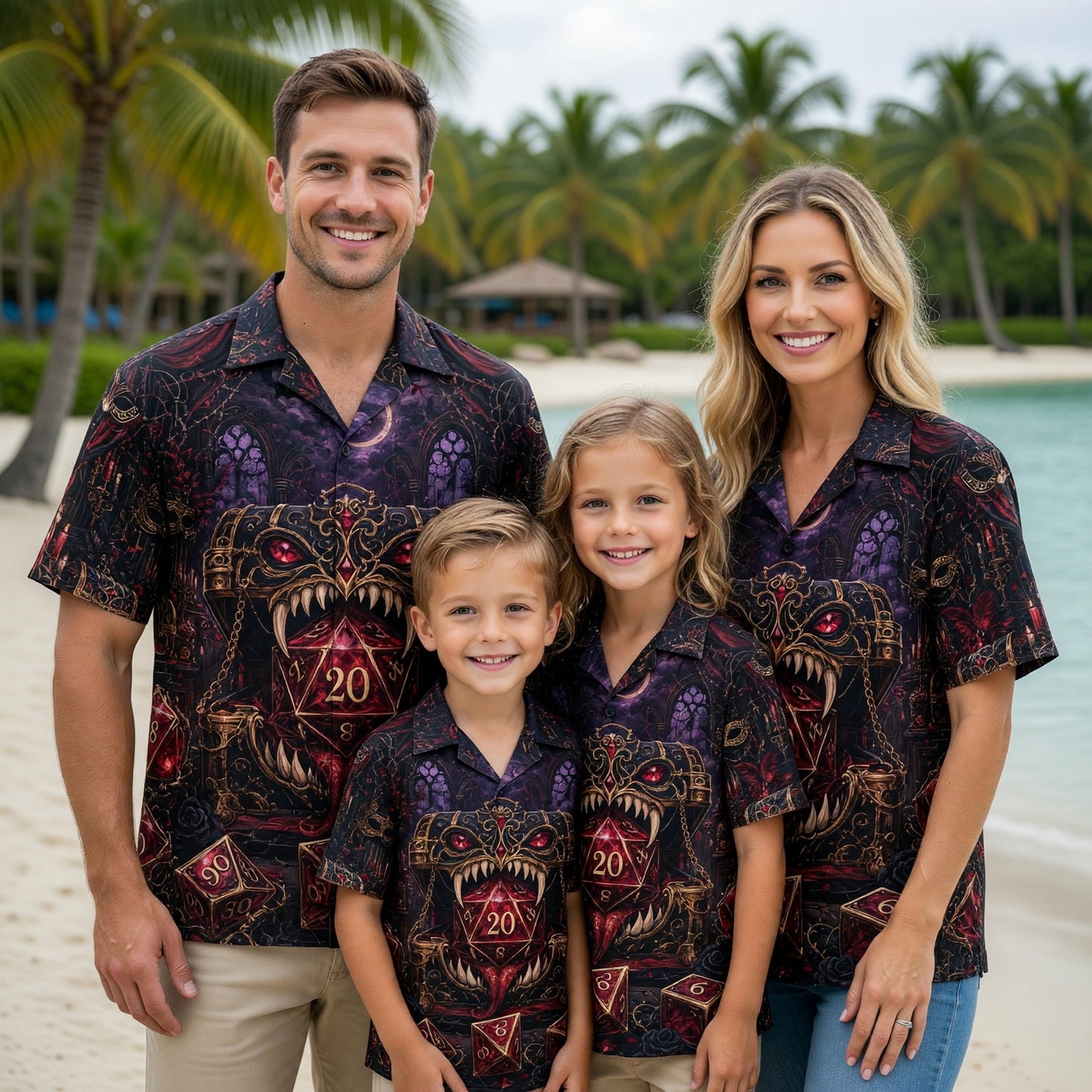 Red Monster Dice Hawaiian Shirt - Gothic RPG Fantasy Apparel