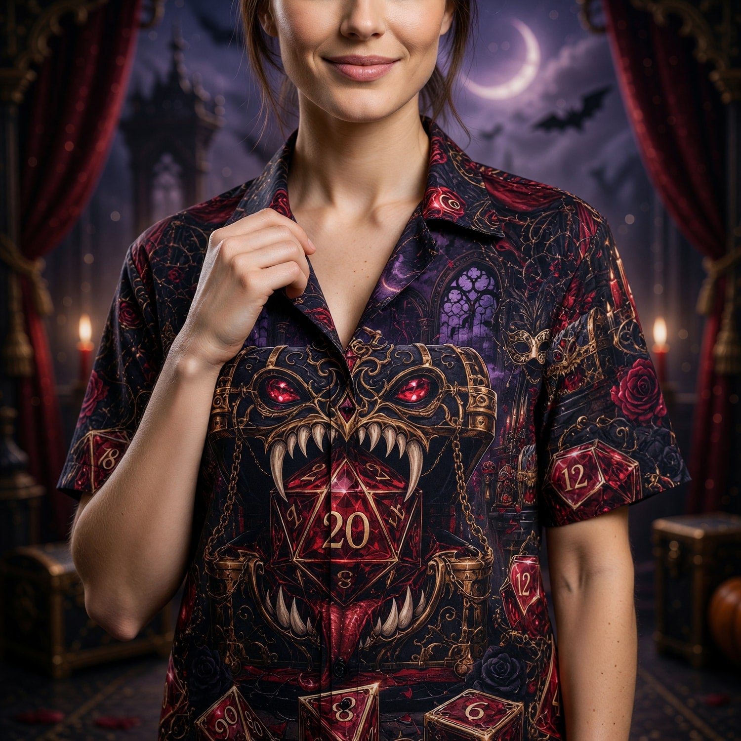Red Monster Dice Hawaiian Shirt - Gothic RPG Fantasy Apparel