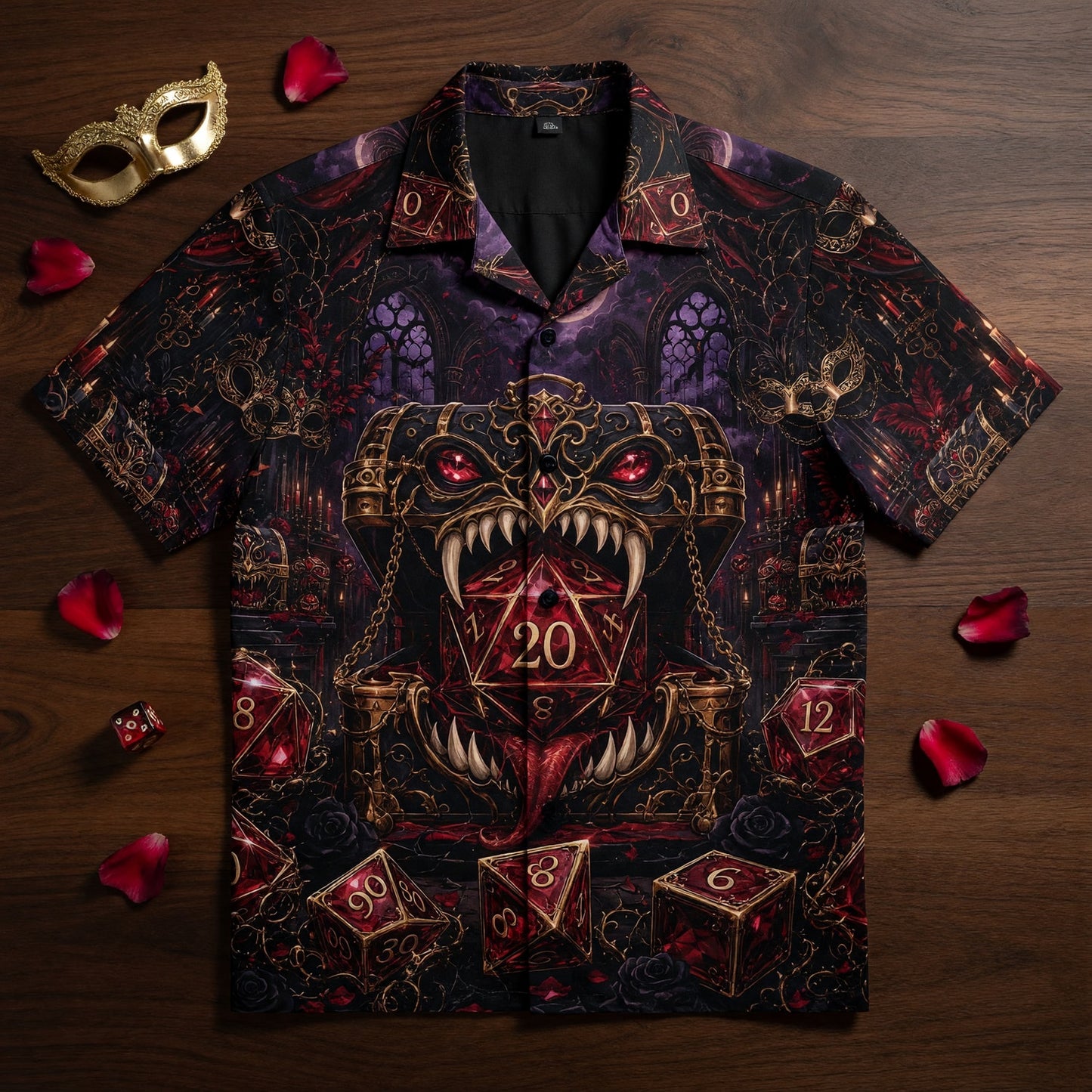 Red Monster Dice Hawaiian Shirt - Gothic RPG Fantasy Apparel