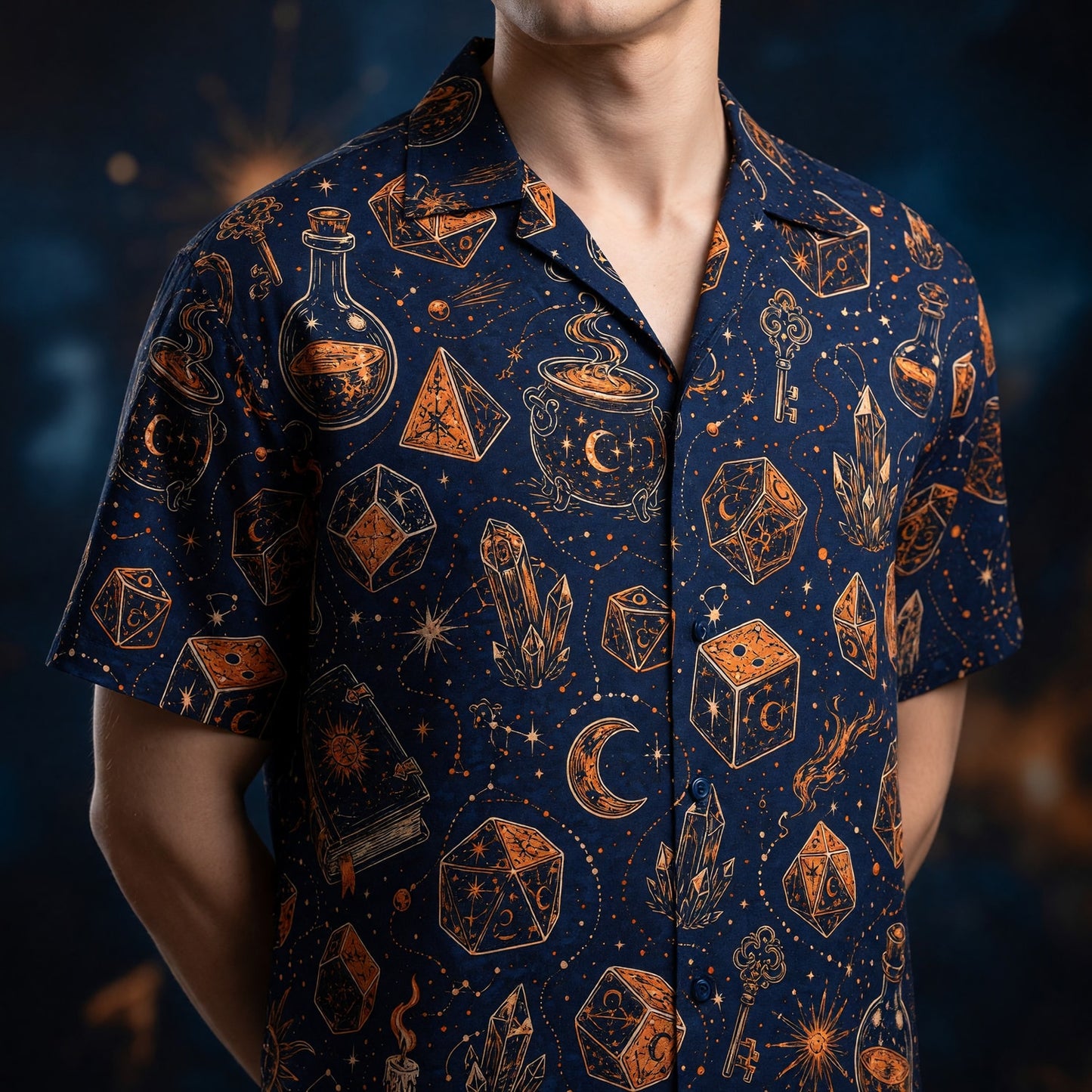 Dice Cauldron Hawaiian Shirt - Fantasy RPG Wizard Pattern