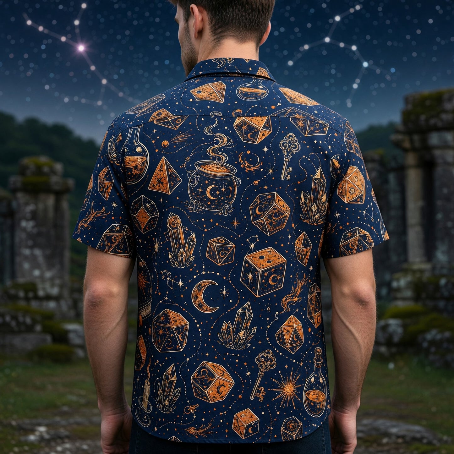 Dice Cauldron Hawaiian Shirt - Fantasy RPG Wizard Pattern