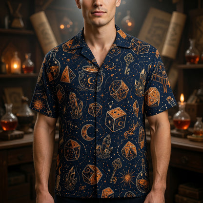 Dice Cauldron Hawaiian Shirt - Fantasy RPG Wizard Pattern