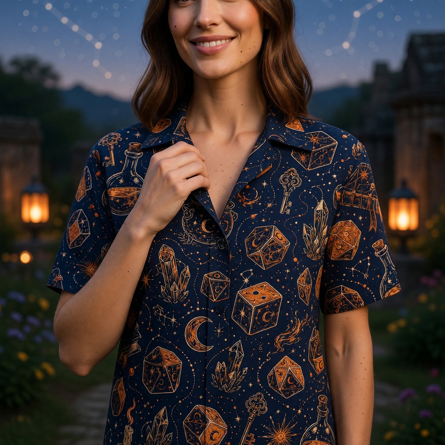 Dice Cauldron Hawaiian Shirt - Fantasy RPG Wizard Pattern