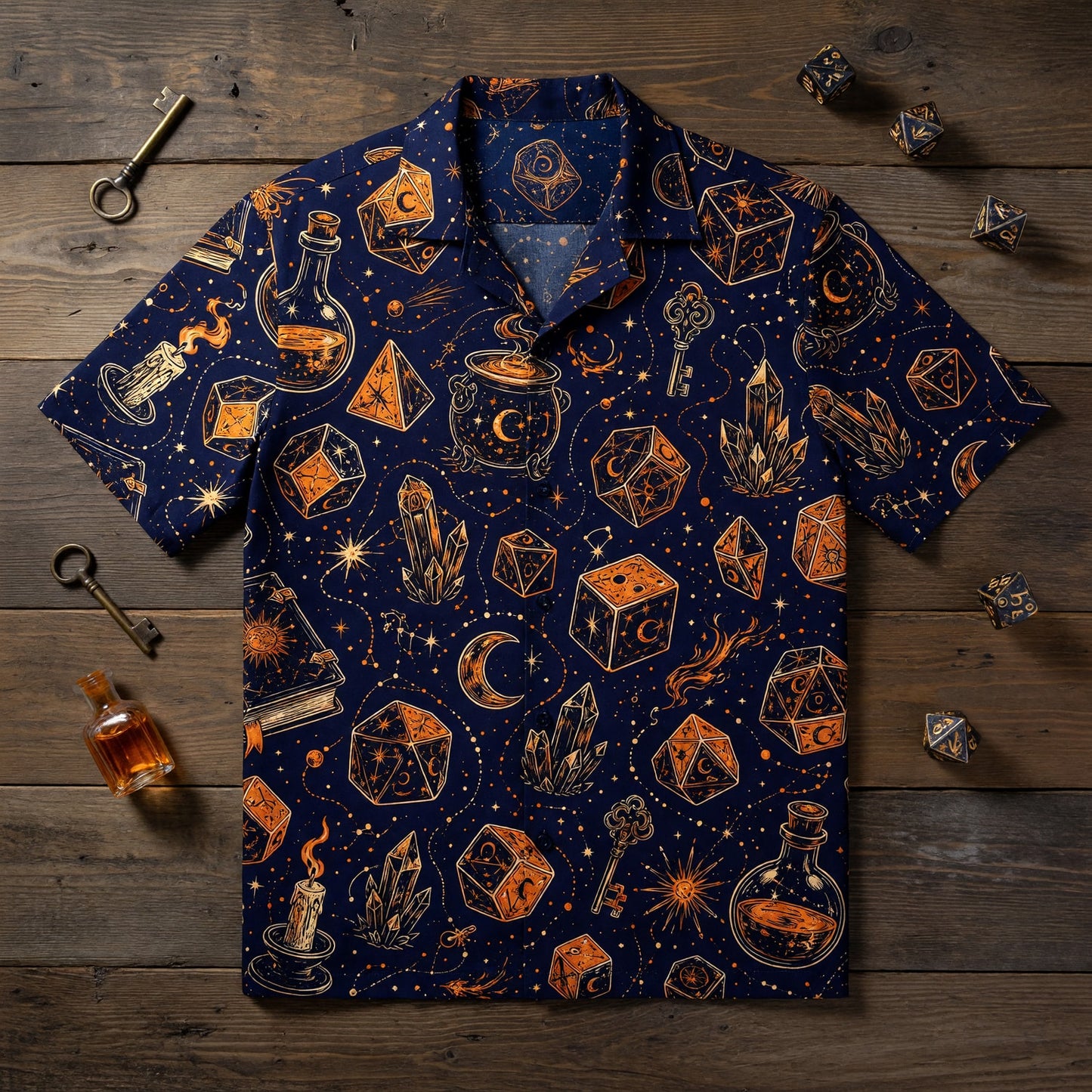 Dice Cauldron Hawaiian Shirt - Fantasy RPG Wizard Pattern