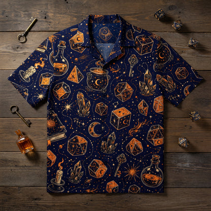 Dice Cauldron Hawaiian Shirt - Fantasy RPG Wizard Pattern