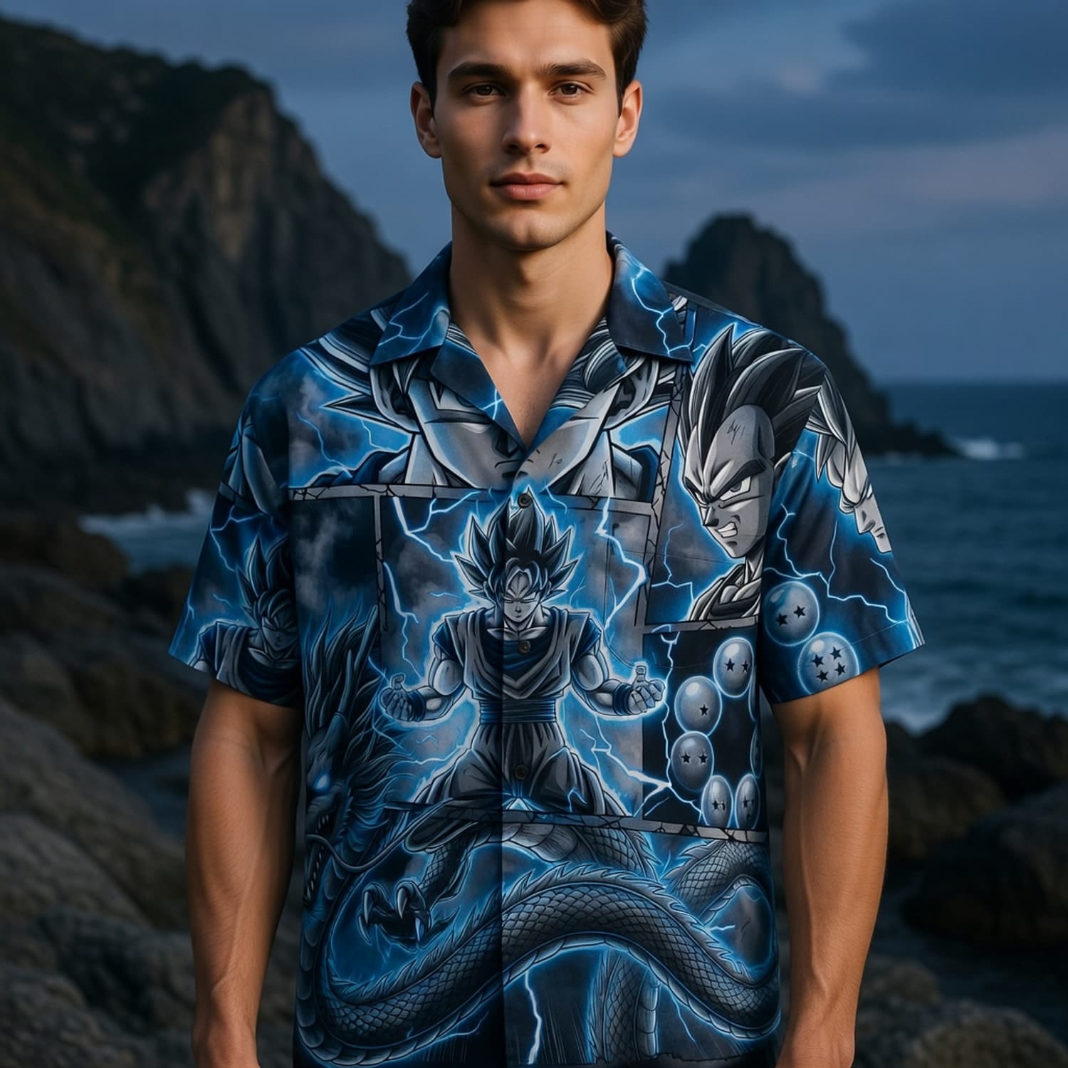 Anime Warrior Blue Lightning Premium Hawaiian Shirt