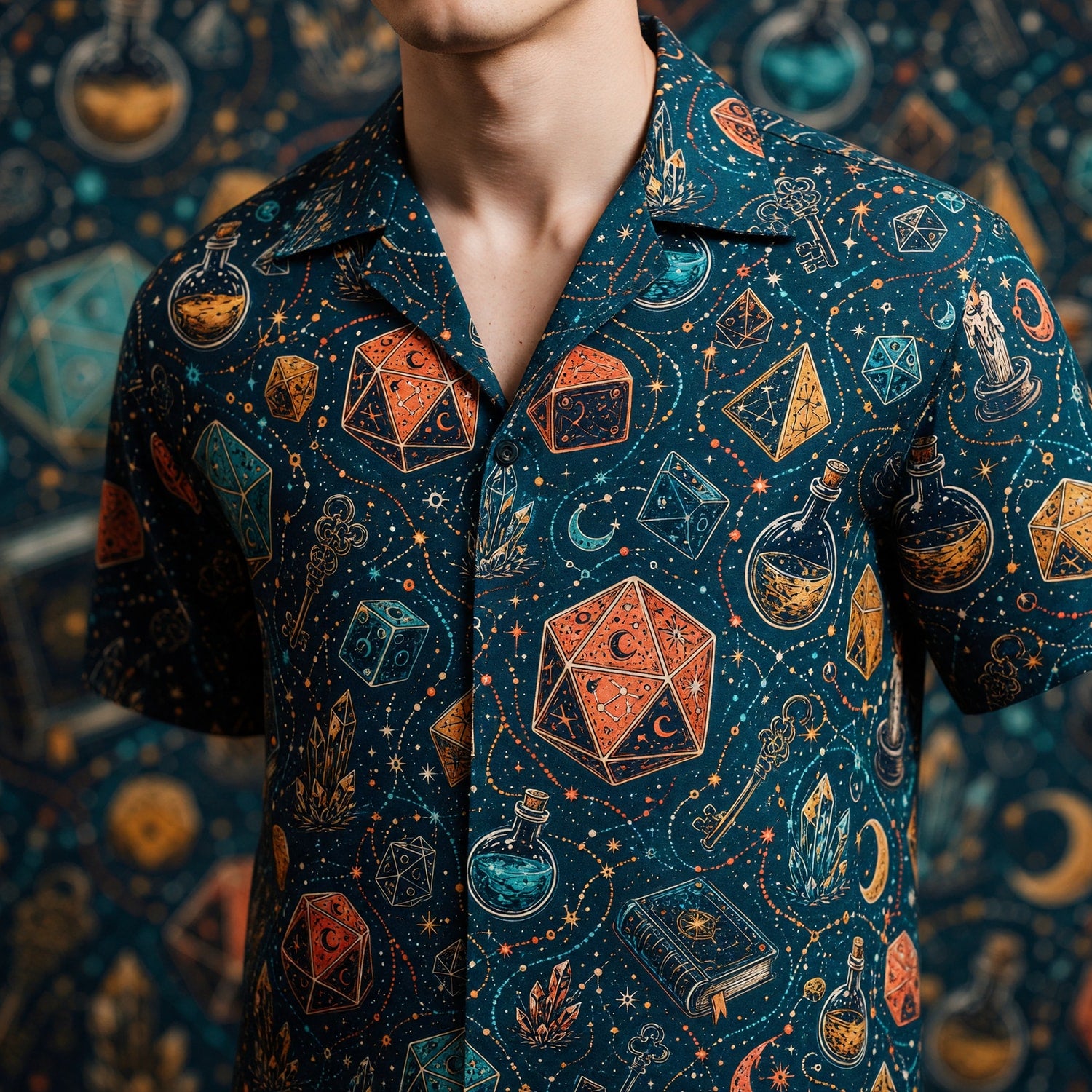 Mystic Dice Wizard Hawaiian Shirt - Arcane Fantasy Pattern