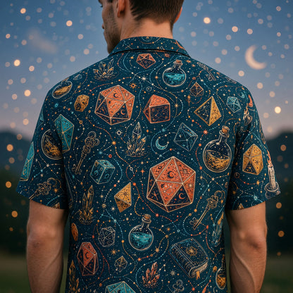 Mystic Dice Wizard Hawaiian Shirt - Arcane Fantasy Pattern