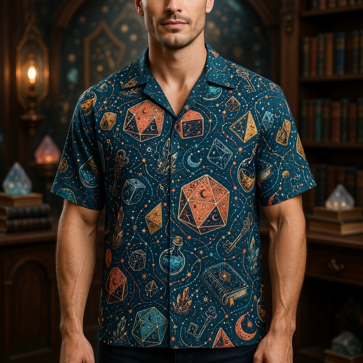 Mystic Dice Wizard Hawaiian Shirt - Arcane Fantasy Pattern