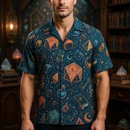 Mystic Dice Wizard Hawaiian Shirt - Arcane Fantasy Pattern