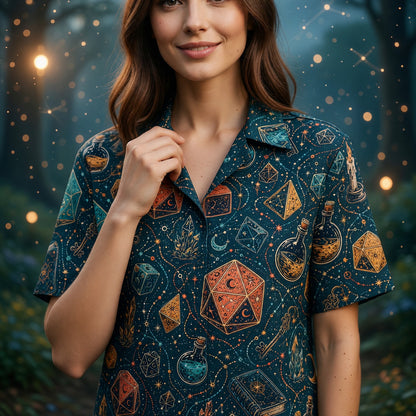 Mystic Dice Wizard Hawaiian Shirt - Arcane Fantasy Pattern