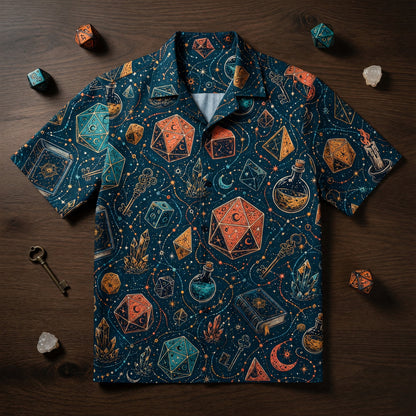 Mystic Dice Wizard Hawaiian Shirt - Arcane Fantasy Pattern
