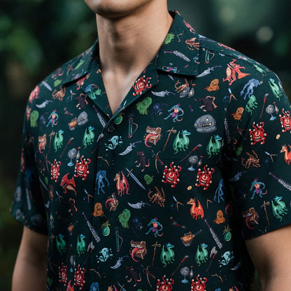 Fantasy Dungeon Monsters Hawaiian Shirt - Fantasy RPG Pattern