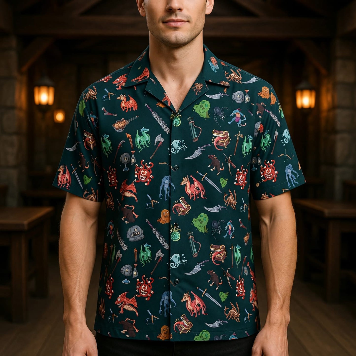 Fantasy Dungeon Monsters Hawaiian Shirt - Fantasy RPG Pattern