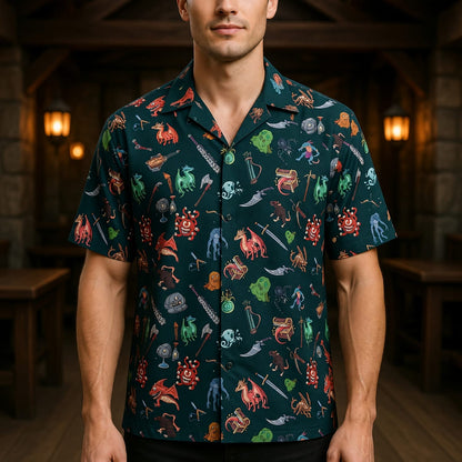 Fantasy Dungeon Monsters Hawaiian Shirt - Fantasy RPG Pattern