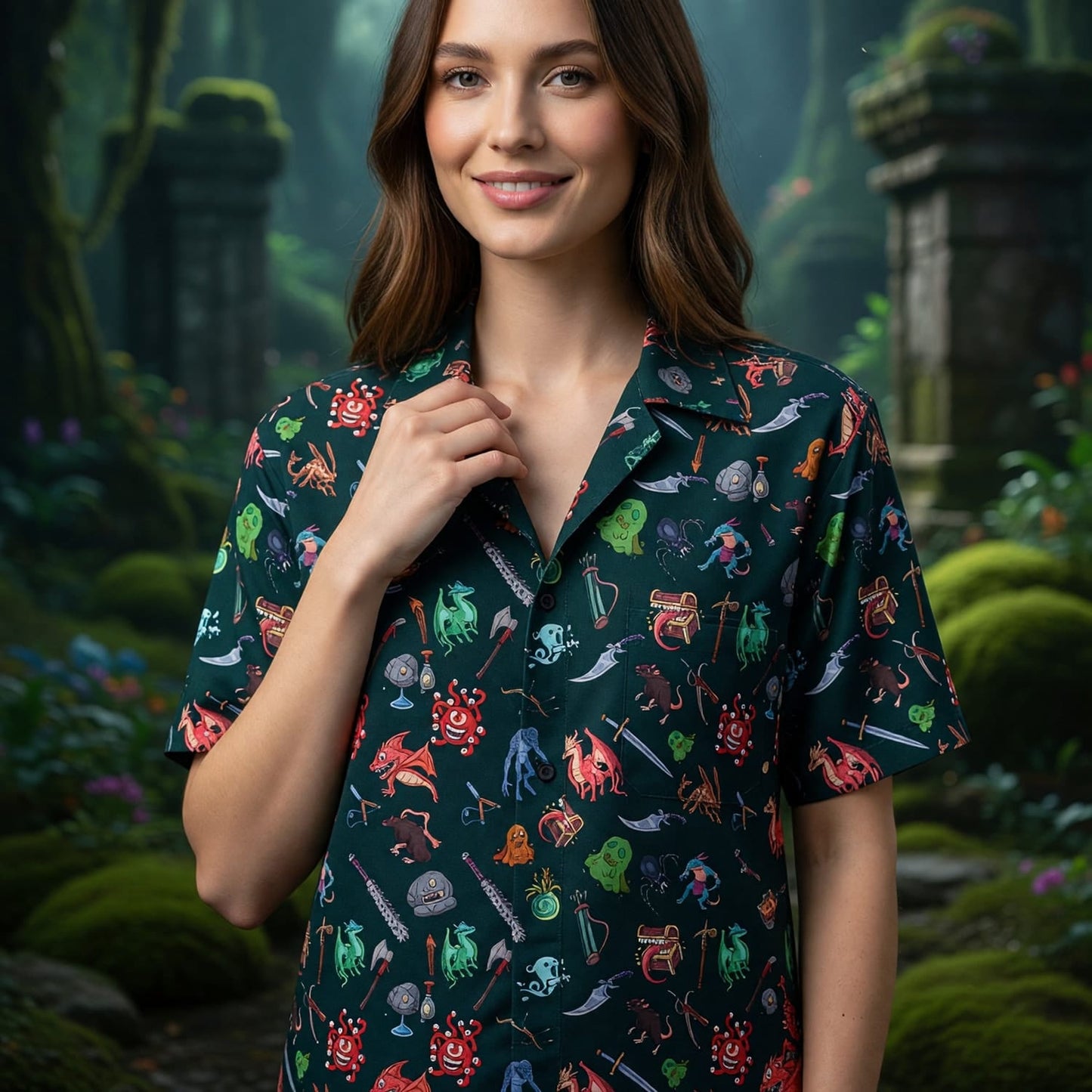Fantasy Dungeon Monsters Hawaiian Shirt - Fantasy RPG Pattern
