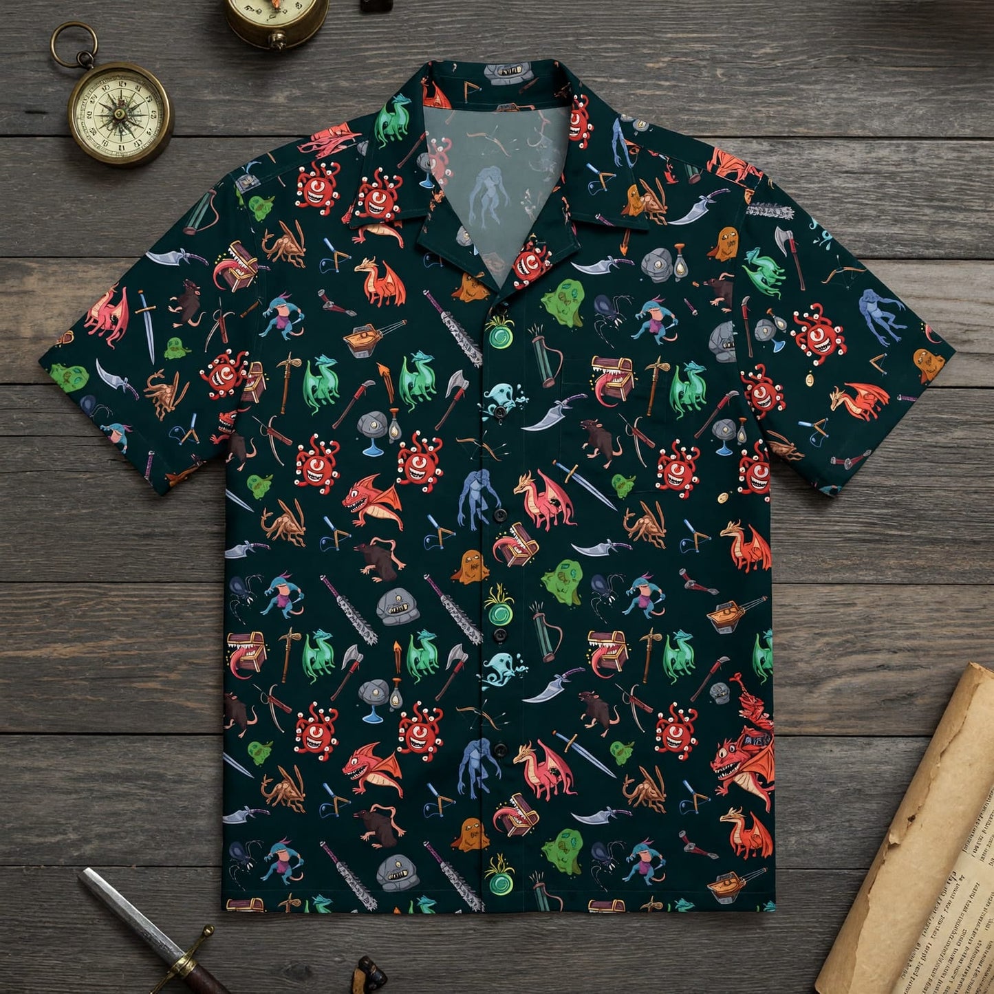 Fantasy Dungeon Monsters Hawaiian Shirt - Fantasy RPG Pattern