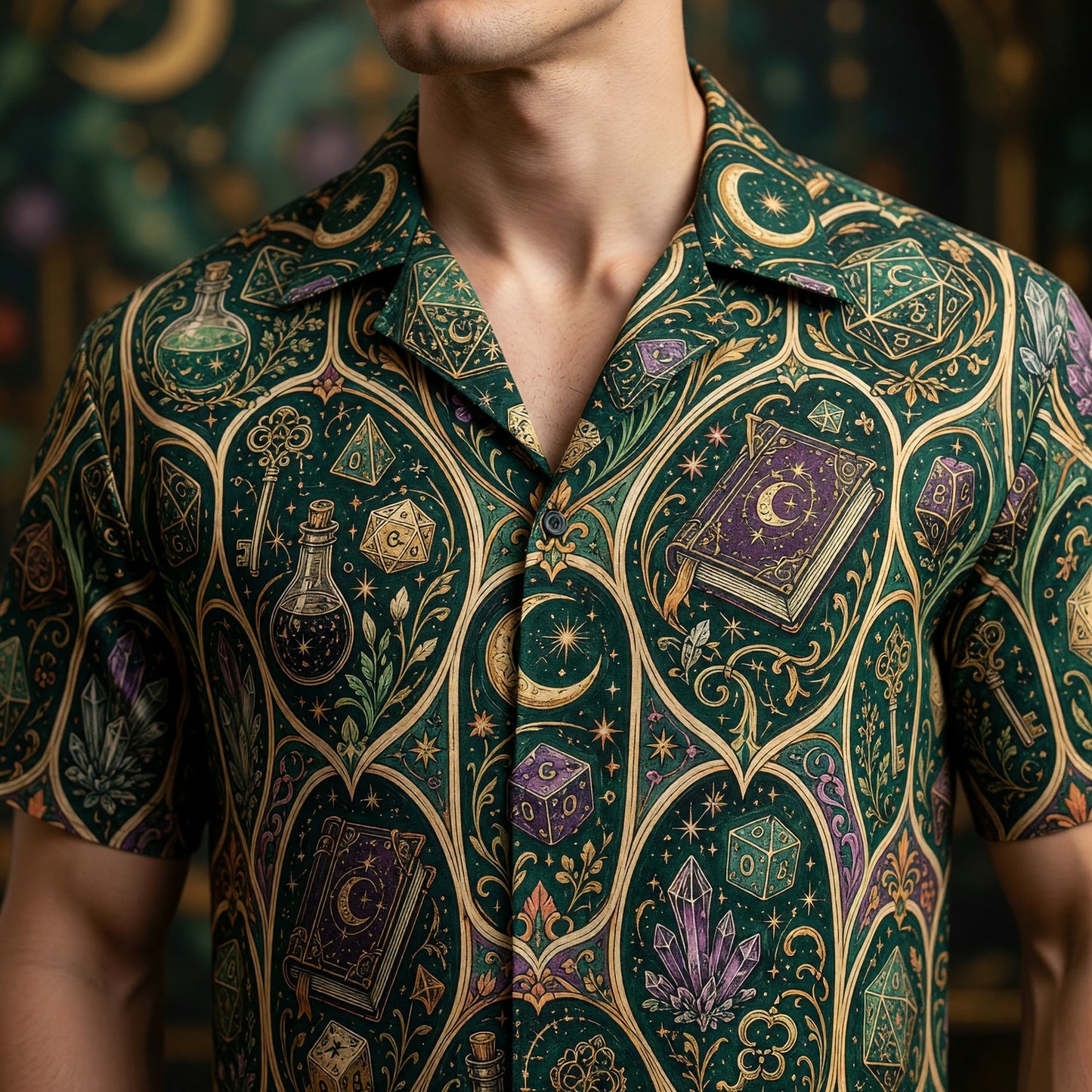 Fantasy Dungeon Dice Hawaiian Shirt - Arcane RPG Fantasy Print
