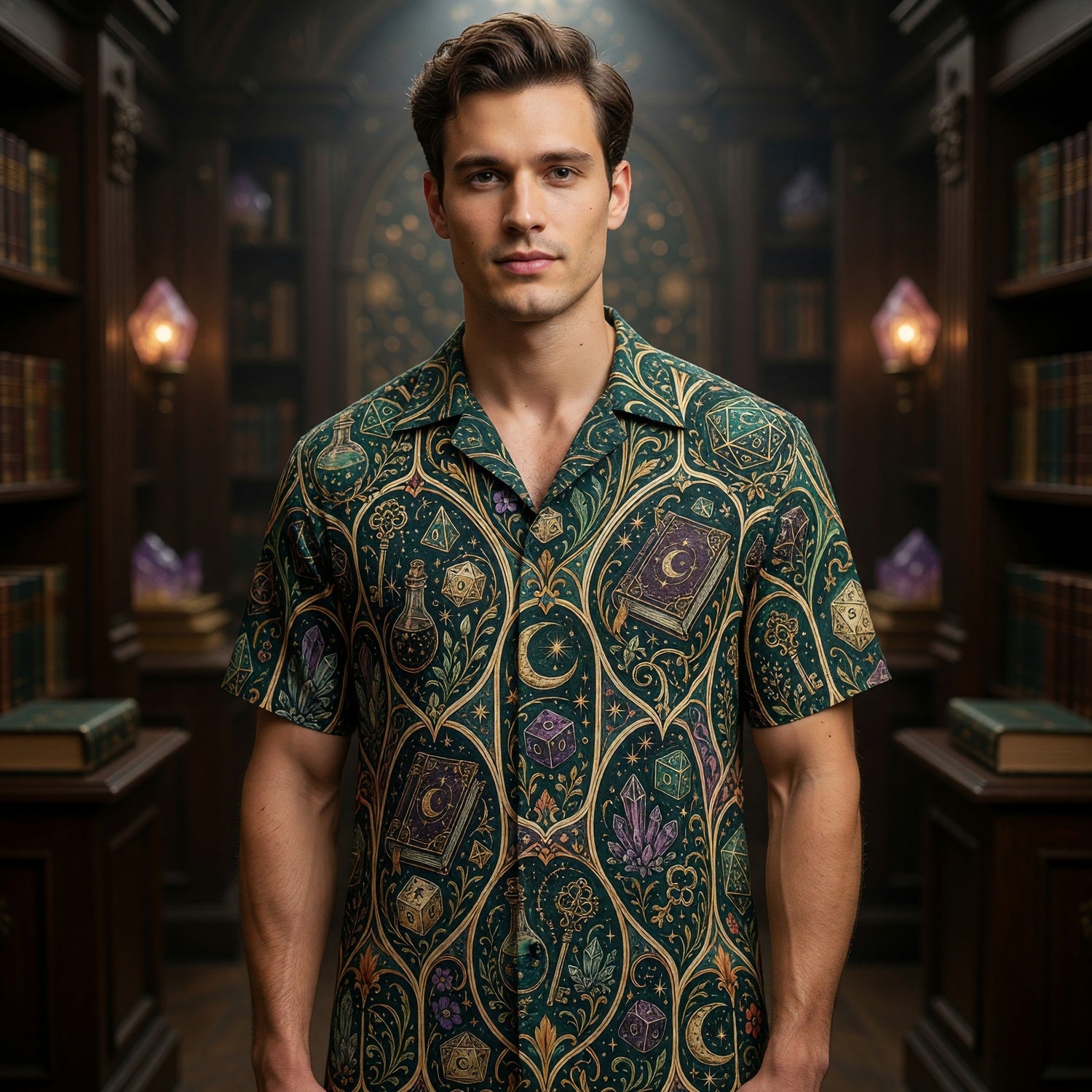 Fantasy Dungeon Dice Hawaiian Shirt - Arcane RPG Fantasy Print