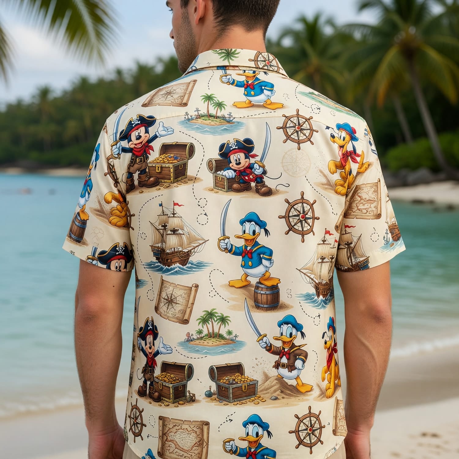 Pirate Hawaiian Shirt - Mouse Duck Treasure Map Pattern