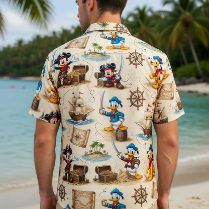 Pirate Hawaiian Shirt - Mouse Duck Treasure Map Pattern