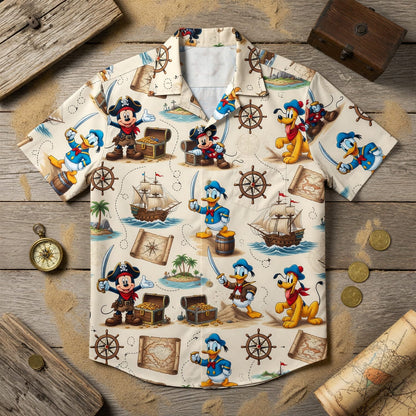 Pirate Hawaiian Shirt - Mouse Duck Treasure Map Pattern