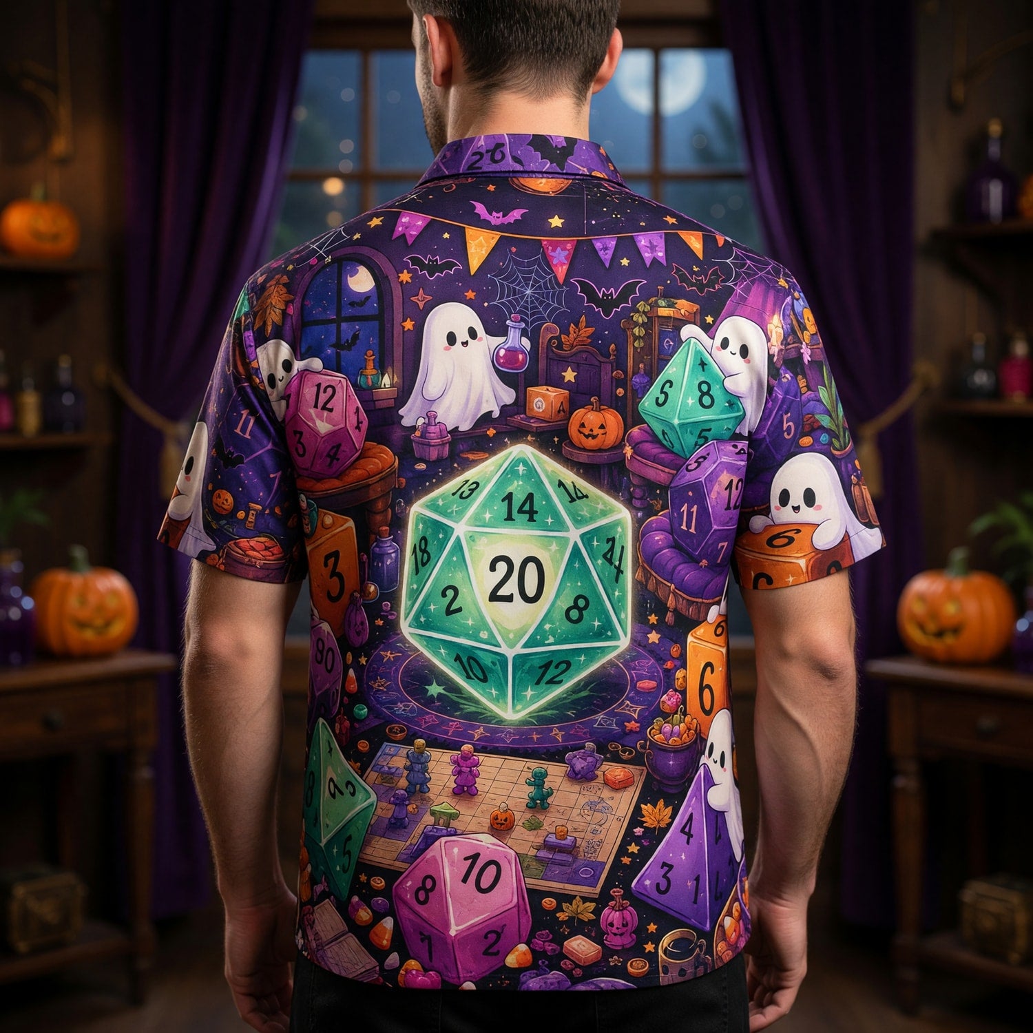 Halloween Dice Hawaiian Shirt - Spooky Ghost RPG Apparel