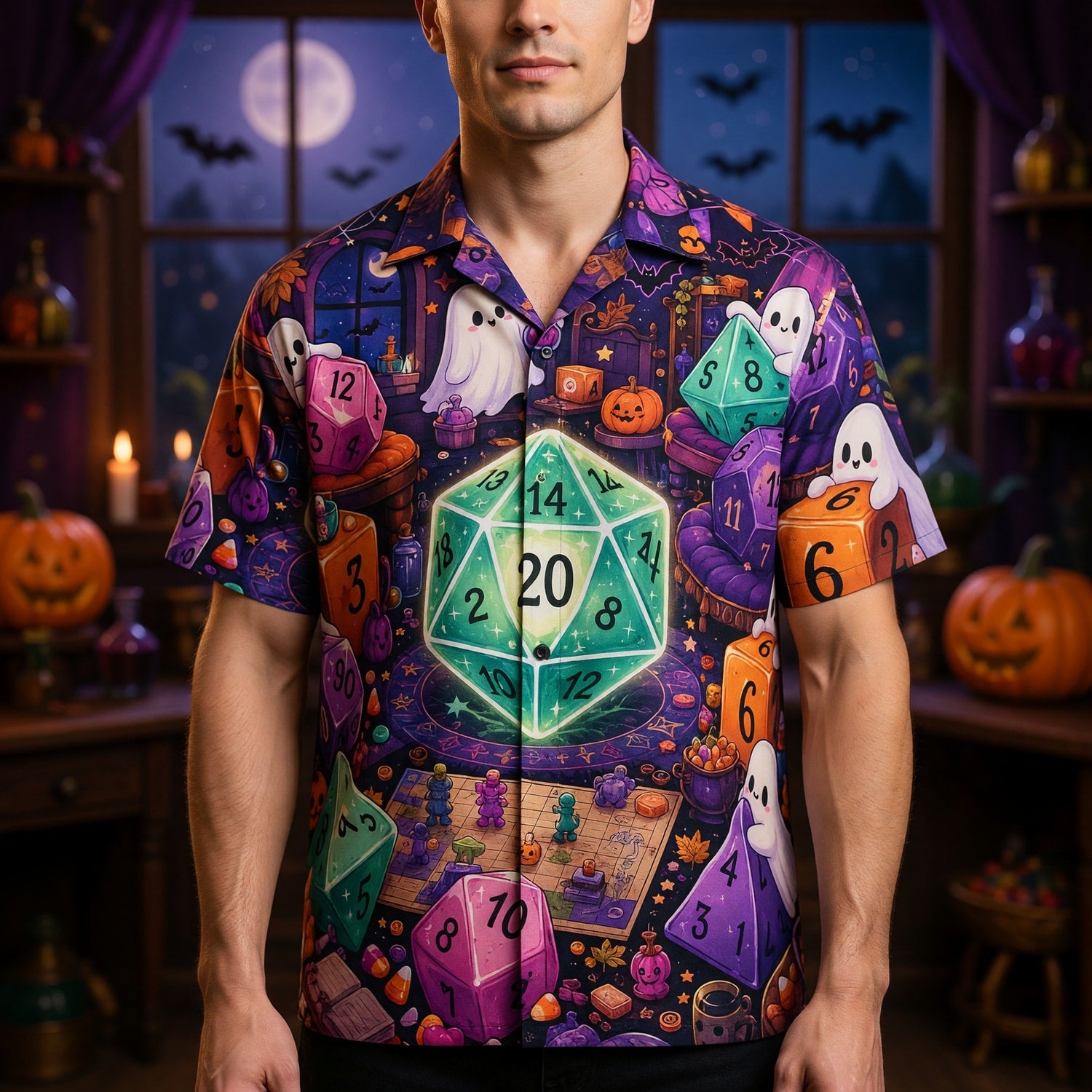 Halloween Dice Hawaiian Shirt - Spooky Ghost RPG Apparel