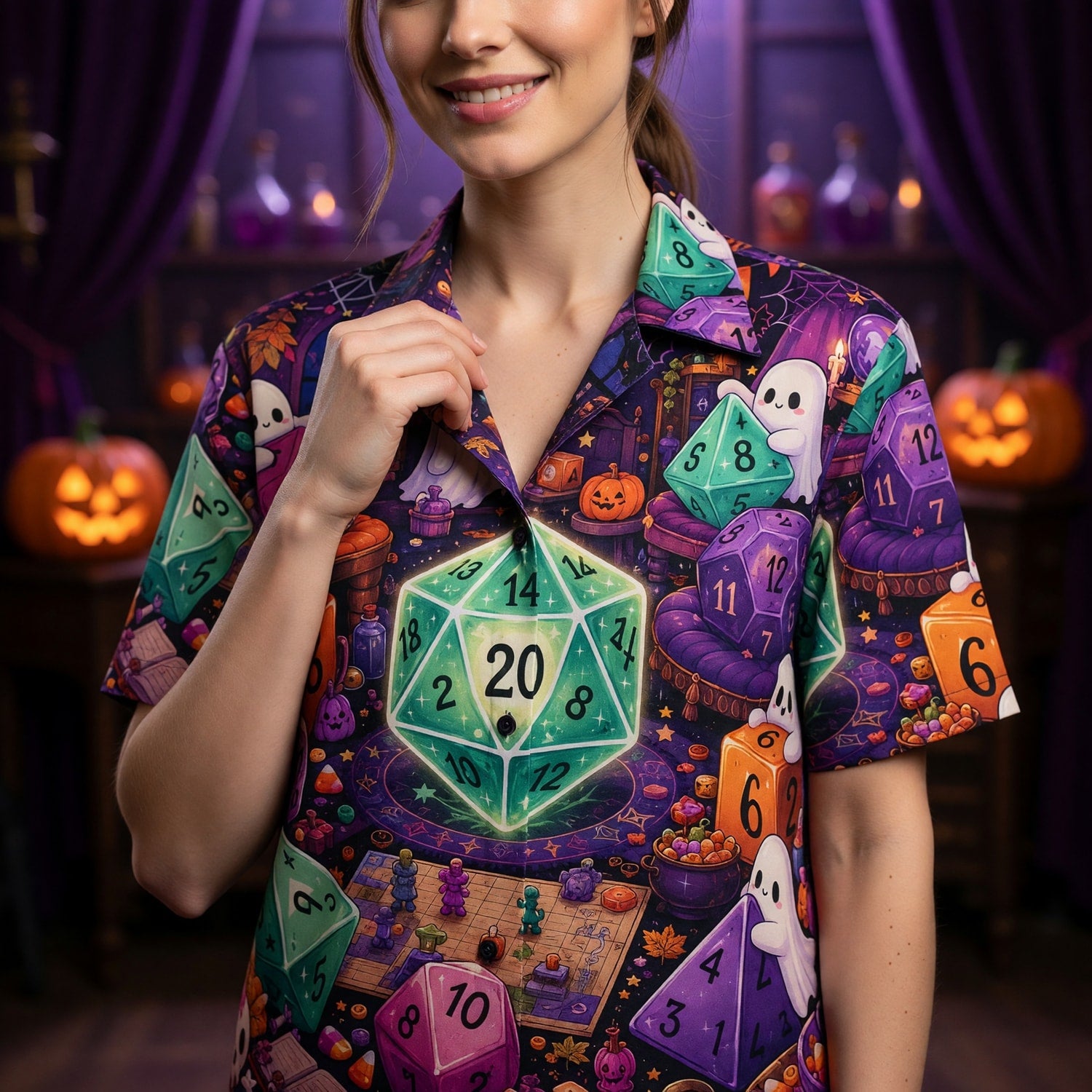 Halloween Dice Hawaiian Shirt - Spooky Ghost RPG Apparel