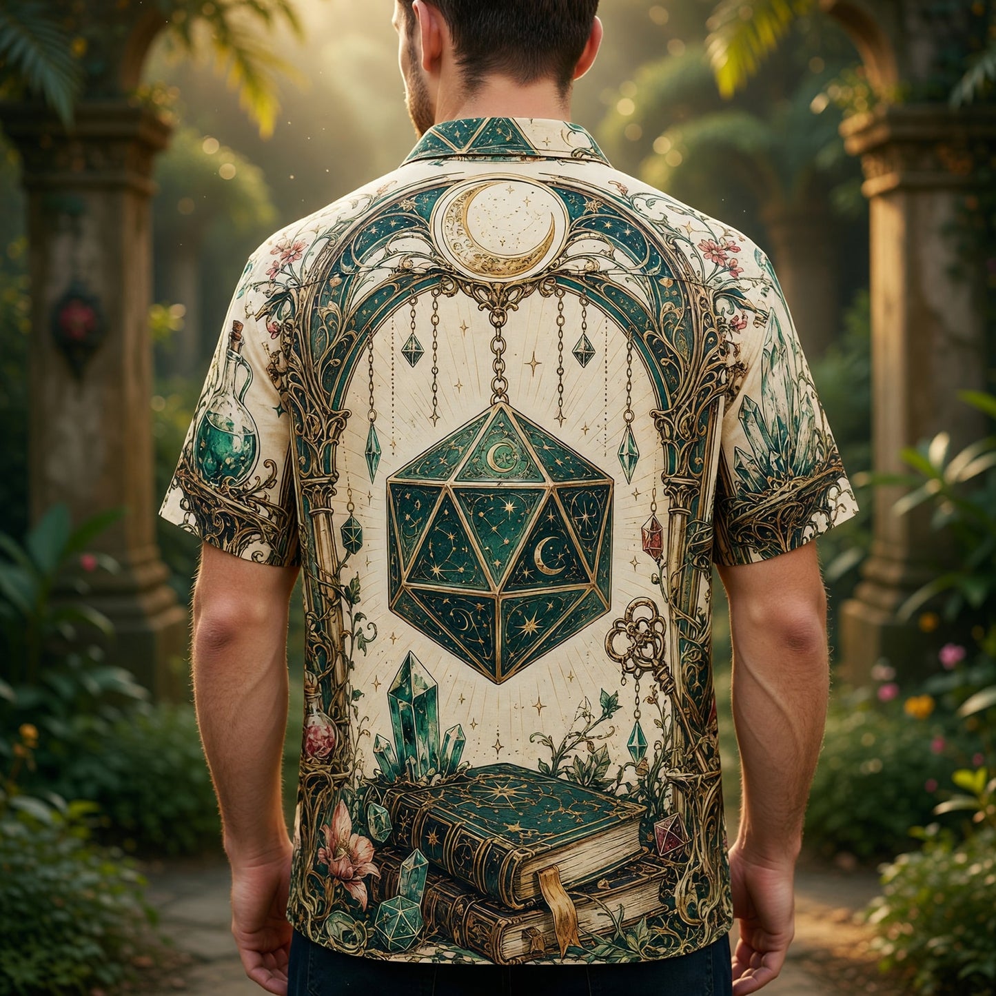 Celestial D20 Dice Hawaiian Shirt - Fantasy RPG Mystic Apparel