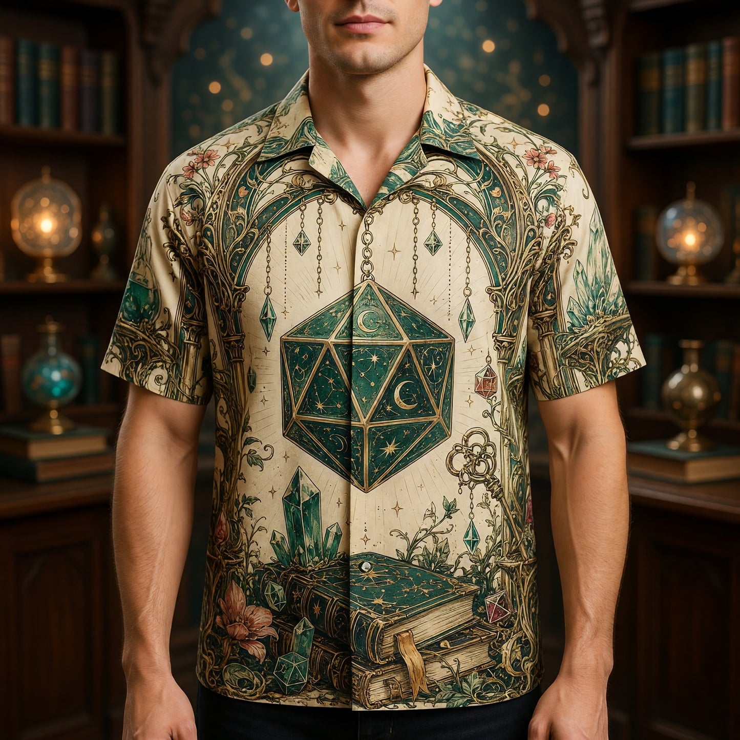 Celestial D20 Dice Hawaiian Shirt - Fantasy RPG Mystic Apparel