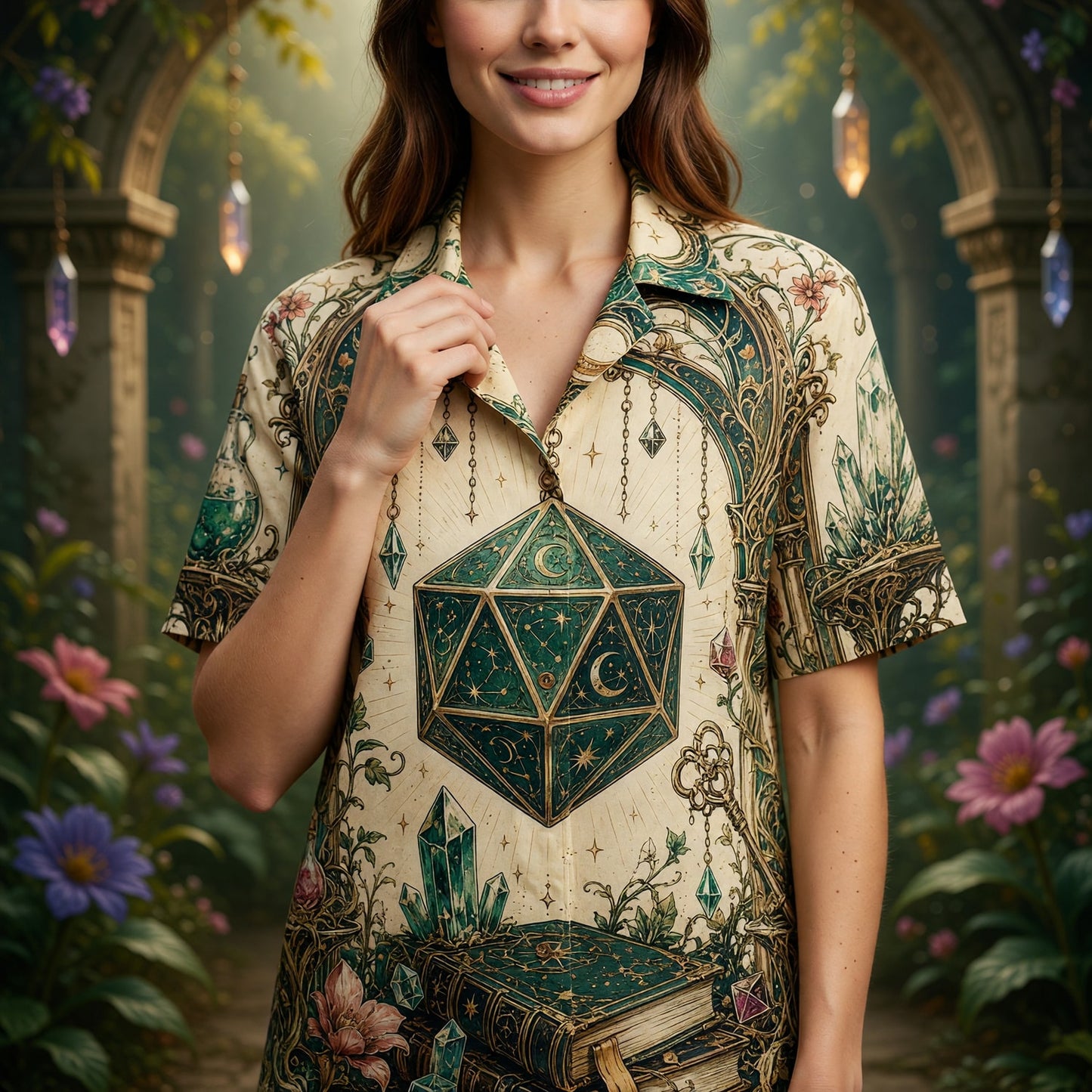 Celestial D20 Dice Hawaiian Shirt - Fantasy RPG Mystic Apparel