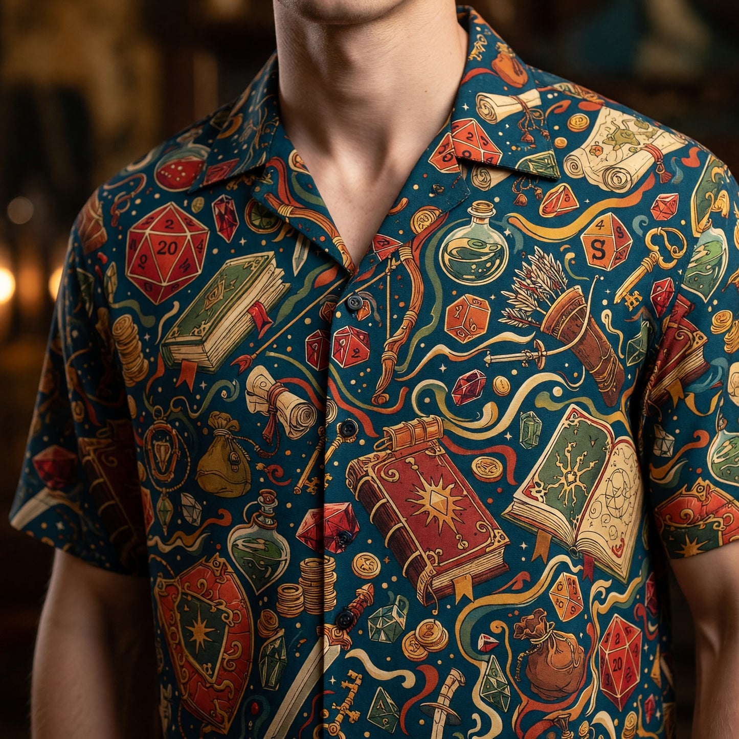 Fantasy Dungeon Hawaiian Shirt - Fantasy RPG Dice Pattern Apparel