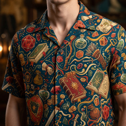 Fantasy Dungeon Hawaiian Shirt - Fantasy RPG Dice Pattern Apparel