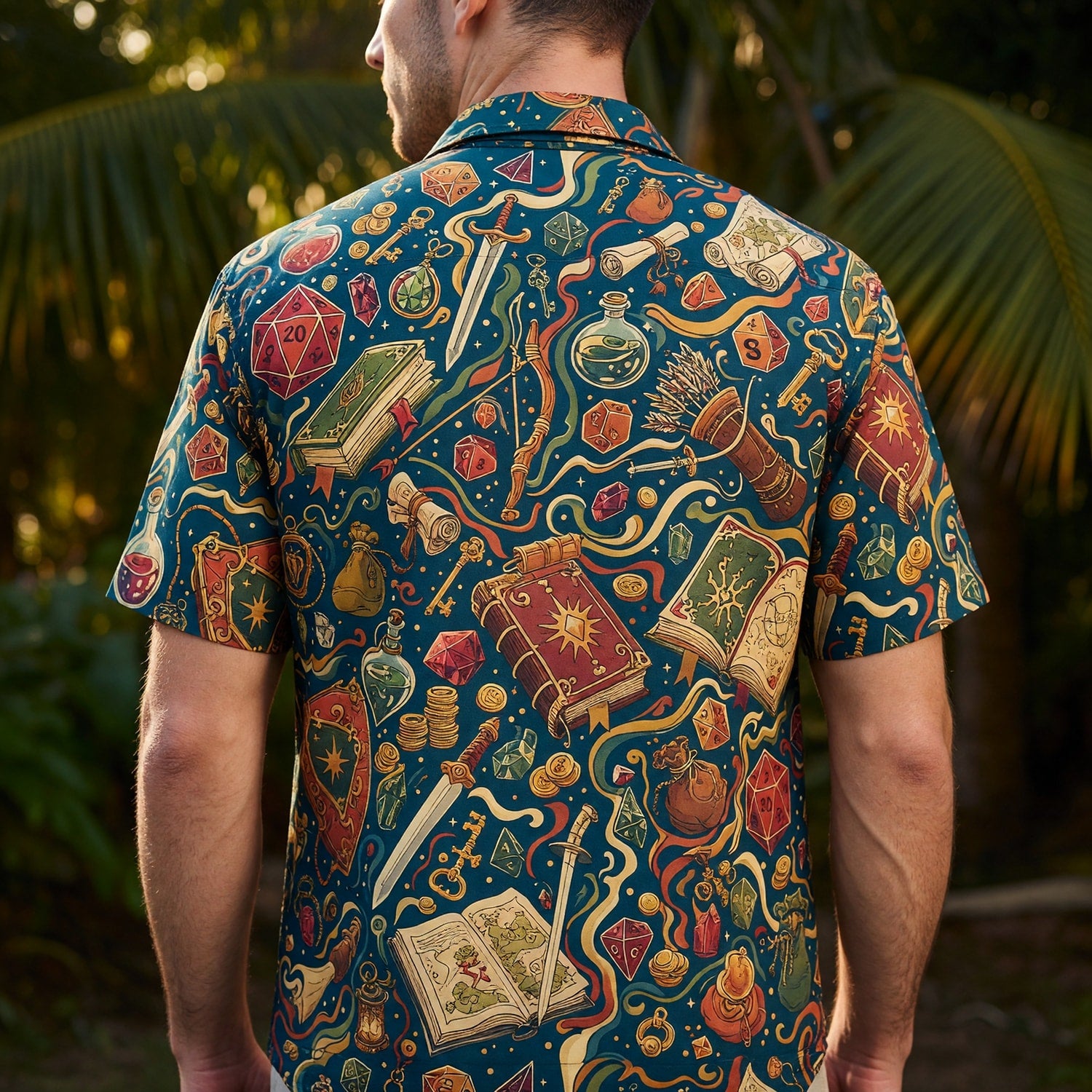 Fantasy Dungeon Hawaiian Shirt - Fantasy RPG Dice Pattern Apparel