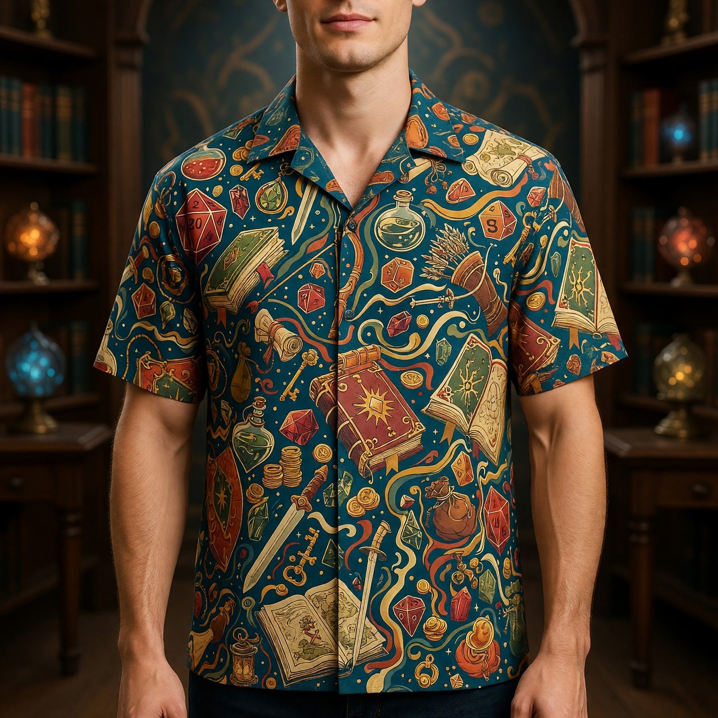 Fantasy Dungeon Hawaiian Shirt - Fantasy RPG Dice Pattern Apparel