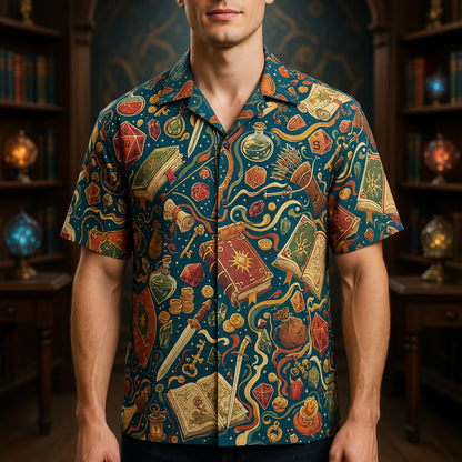 Fantasy Dungeon Hawaiian Shirt - Fantasy RPG Dice Pattern Apparel