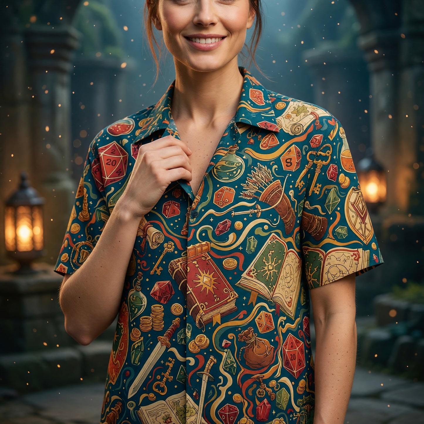 Fantasy Dungeon Hawaiian Shirt - Fantasy RPG Dice Pattern Apparel