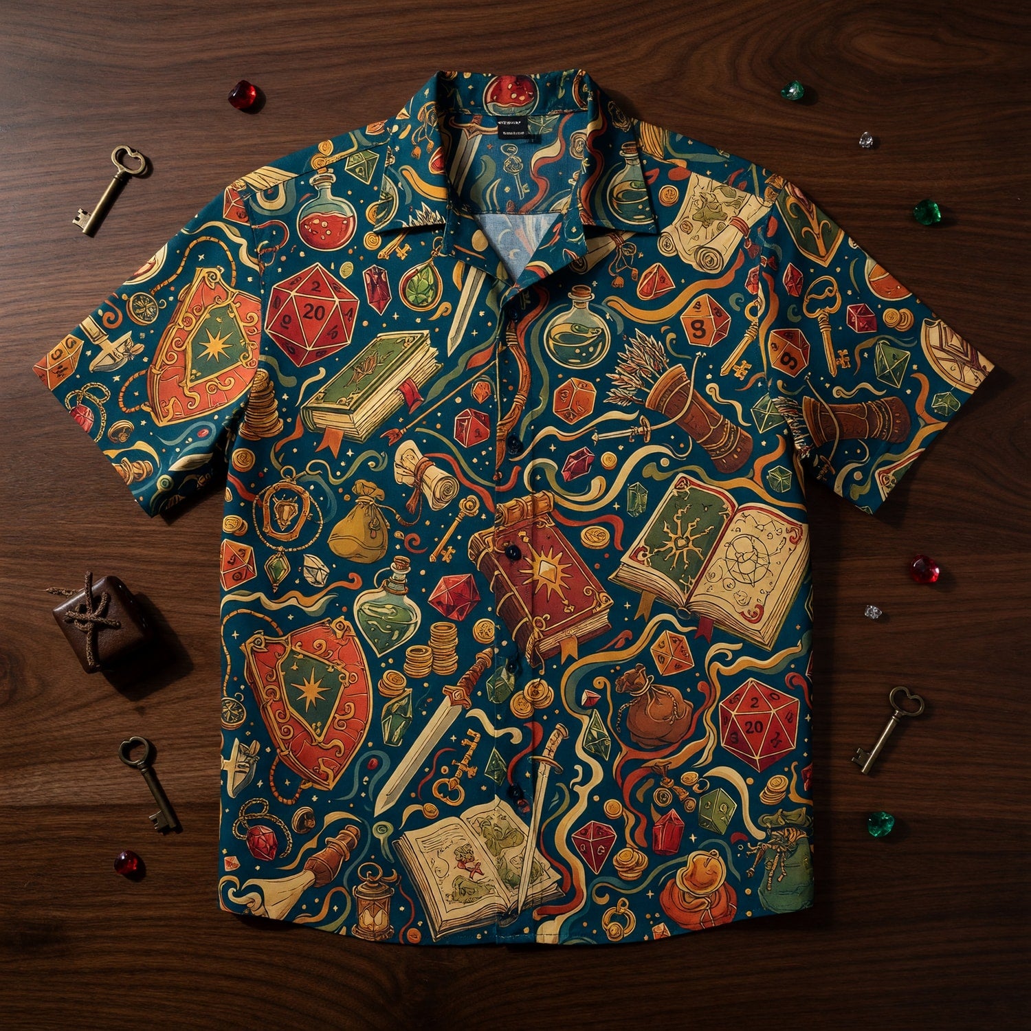 Fantasy Dungeon Hawaiian Shirt - Fantasy RPG Dice Pattern Apparel