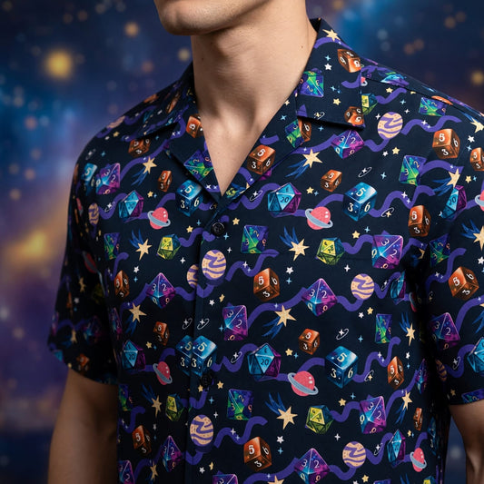 Cosmic Dice Hawaiian Shirt - Space RPG Gaming Apparel