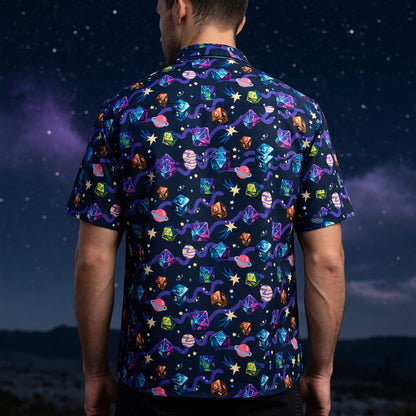 Cosmic Dice Hawaiian Shirt - Space RPG Gaming Apparel